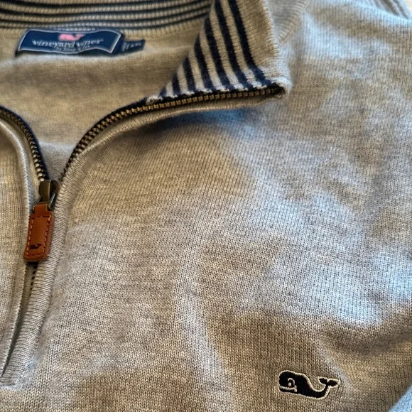 Vineyard Vines Men's Gray Zip-Up Sweater with Striped Collar - Picture 3 of 4